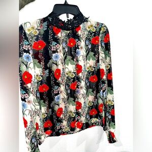 #10 Women’s A.t.a.p. Sheer Longsleeve Laced High Neck Floral Blouse